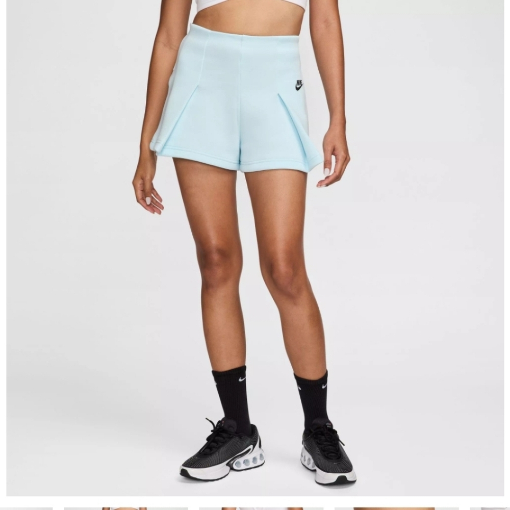 Nike Tech Sportswear Fleece High Rise 3" Pleated Shorts Blue Gym Nwt - Picture 3 of 8